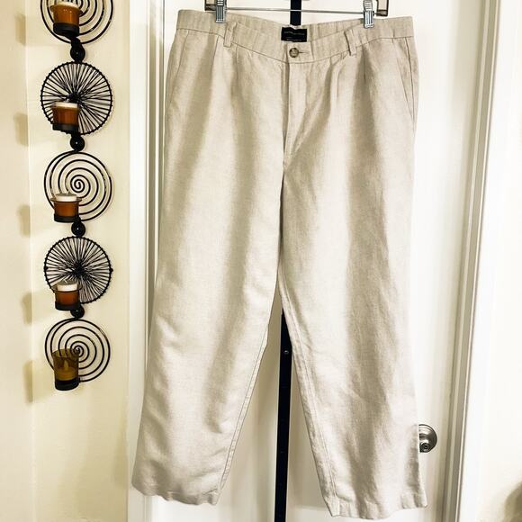 Dockers Premium Mens Linen Blend Pleated Classic Fit Pants - Beige, Size 38/28 - Picture 2 of 6